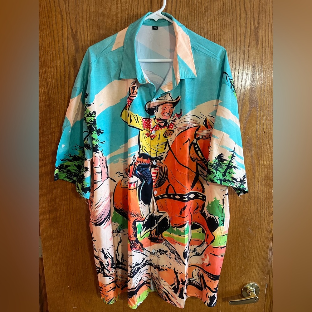 Cowboy Print Men's Shirt - Multicolor